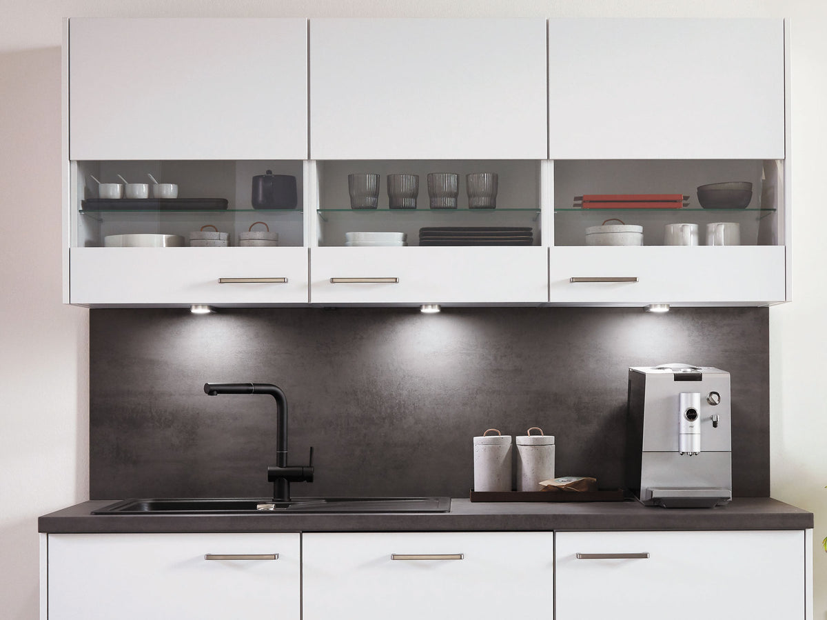 nobilia Küche Schweinfurt 330 cm Weiß matt Beton Schiefergrau komplette Einbauküche nobilia - top-shelf.de