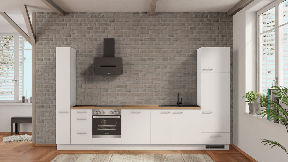 nobilia Küche Esslingen am Neckar 360 cm Weiß Küchenblock Günstig Eiche Provence komplett mit Kochfeld