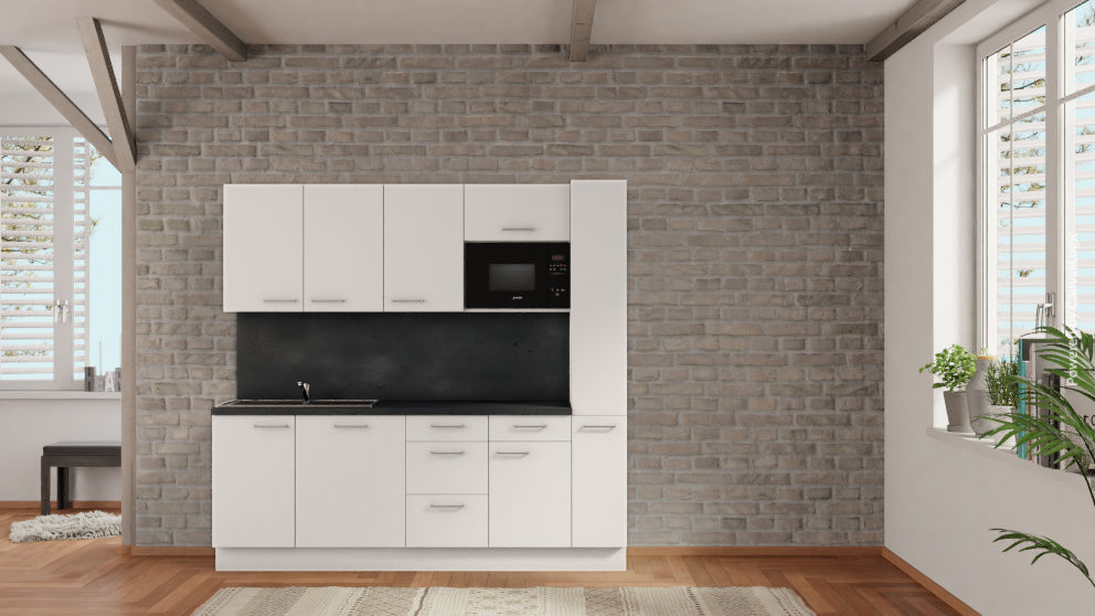 nobilia Küche Herne 225 cm modern Beton Schiefergrau mit backofen &amp; Geschirspüler