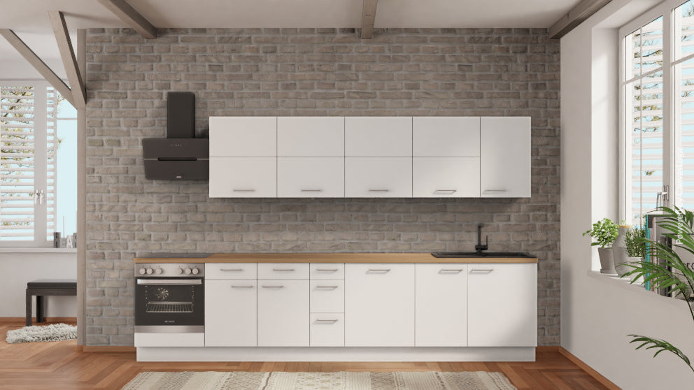 nobilia Küche Schwäbisch Gmünd 345 cm Alpinweiß matt Eiche Provence mit Geräten