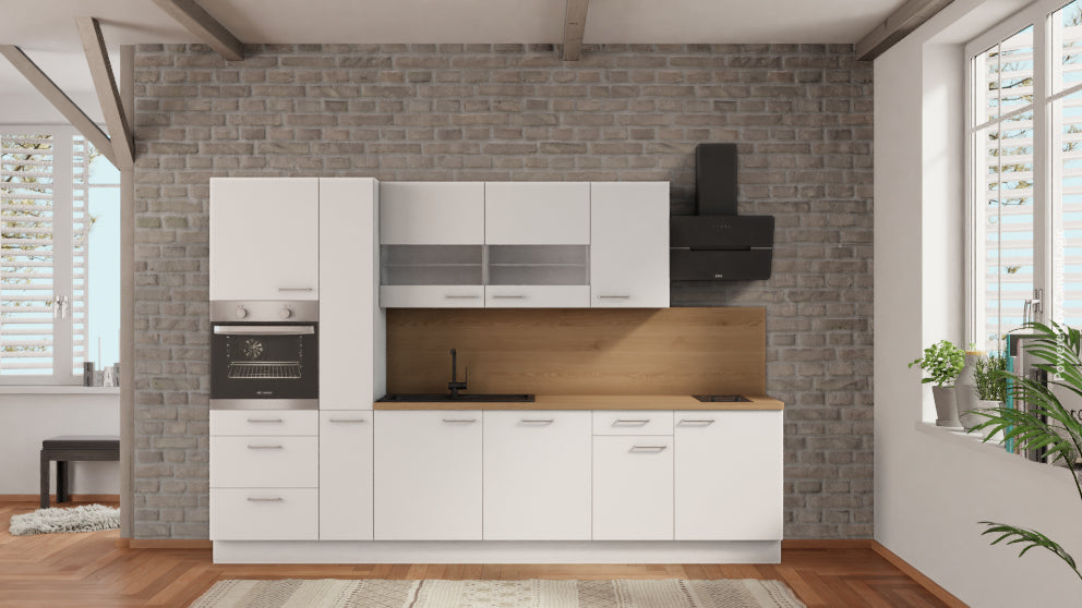 nobilia Cocina en línea Gelsenkirchen 315 cm Blanco alpino mate Roble Provenza moderno cocina completa