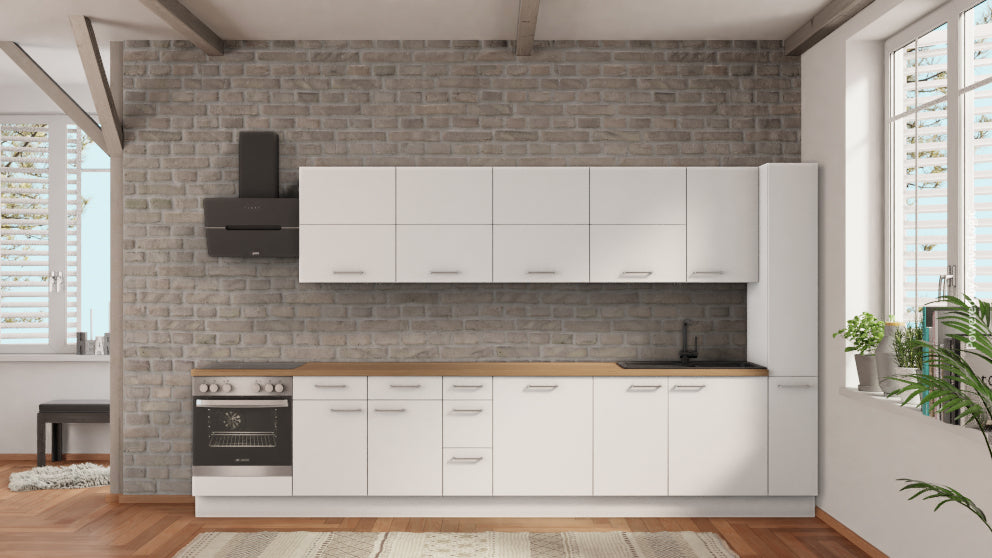 nobilia Cocina en línea Langenfeld (Rheinland) 375 cm Blanco mate Bloque de cocina Económico Roble Provenza cocina completa