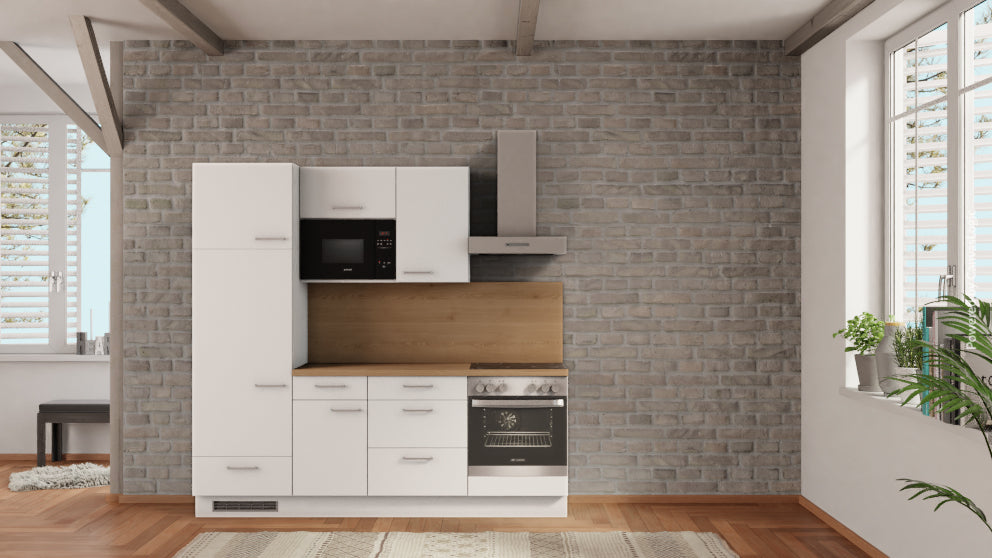 nobilia Küchenzeile Lünen 225 cm Weiß online kaufen Eiche Provence mit Kühlschrank &amp; Kochfeld