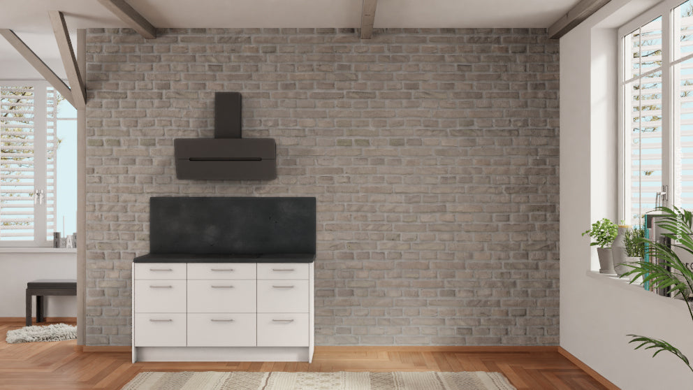 nobilia Miniküche Gera 150 cm Weiß matt Beton Schiefergrau Büroküche