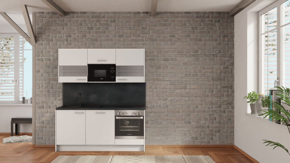 nobilia Teeküchenzeile Tübingen 180 cm Alpinweiß matt Beton Schiefergrau mit Backofen