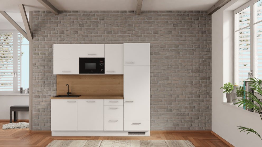 nobilia kleine küchenzeile Heidenheim an der Brenz 225 cm Weiß Eiche Provence mit Geschirspüler &amp; Backofen