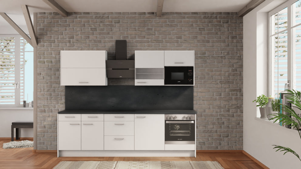 nobilia küche Krefeld 270 cm günstig ab Werk kaufen Beton Schiefergrau komplett mit Kochfeld