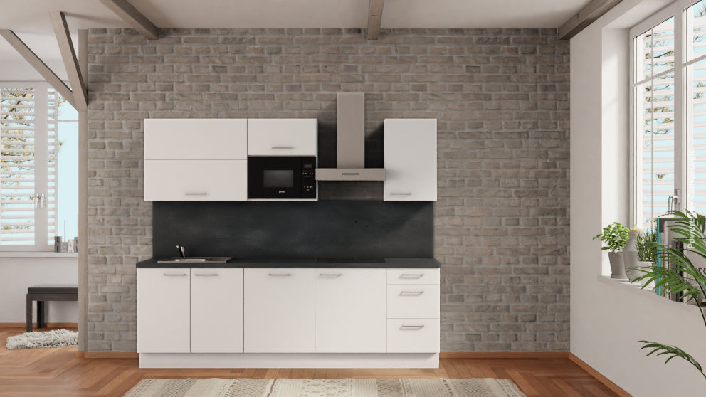 nobilia küche Gütersloh 255 cm Alpinweiß matt Beton Schiefergrau mit e geräten