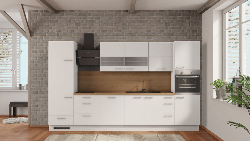 nobilia küchenzeile Hamm 360 cm Weiß matt günstig Eiche Provence komplett mit Kochfeld