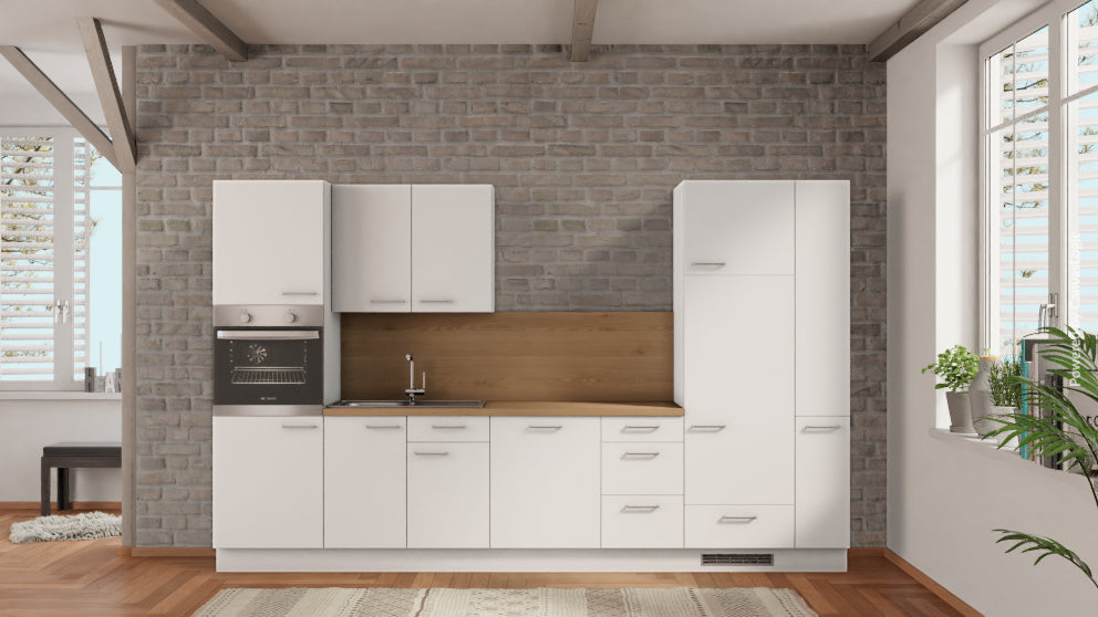 nobilia küchenzeile Kaiserslautern 345 cm Weiß matt kaufen Eiche Provence mit Kühlschrank